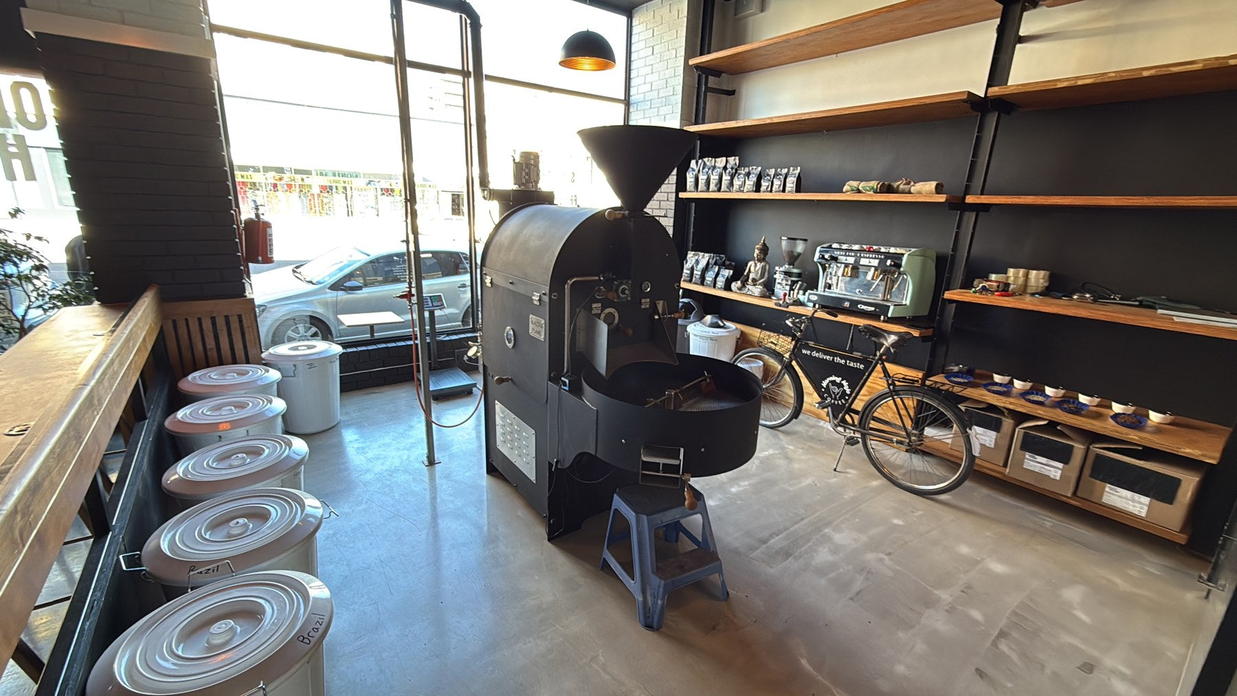 Coffee roasting machine at Morning Mojo’s Woodstock headquarters